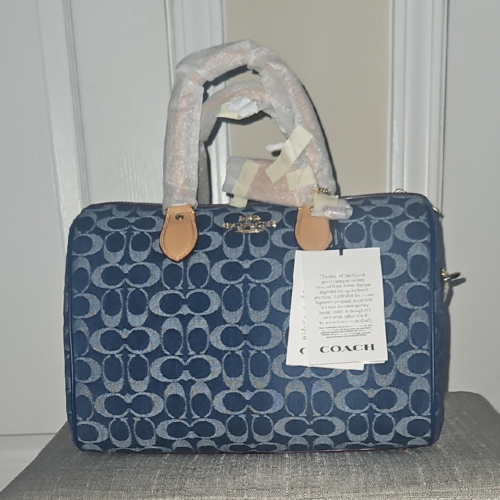 Coach Navy and Tan Signature Satchel